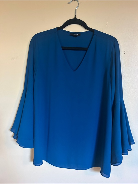 Alfani Tops - Alfani Women’s Size 12 Cobalt Blue V-Neck Ruffle Bell Sleeve Blouse